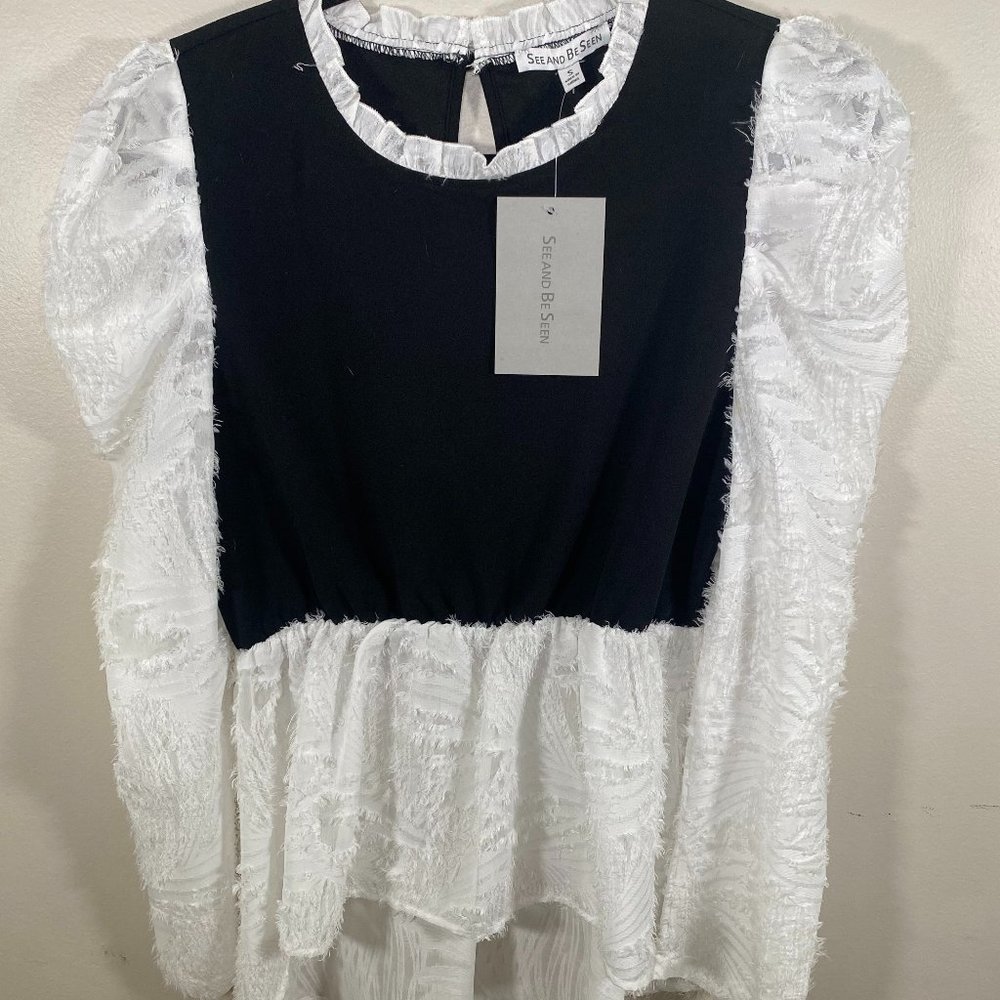 NWT See and Be Seen Black and White Floral Blouse